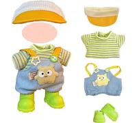 Robe de poupée Compatible avec LabubuRobe de Perruque de 17 cm Comprend Une Veste Verte ClaireUn PantalonUne Paire de Chaussures et Un Chapeau (à l'exclusion de la poupée de Perruque)