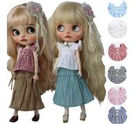 Robe de poupée pour Blythe, robe à bretelles bleue, rose, blanche, verte, pour poupées Ob24 Ob22 Azone, vêtements de poupée, chemise K6