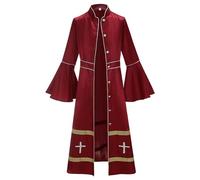 Robe de prêtre pour femme Soutane Vêtement de chœur évasée Manches Cosplay Robe de danse liturgique Robe à manches longues Col montant Tunique Halloween prédicateur, O rouge., S