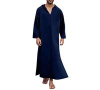 Robe de prière arabe décontractée pour homme avec capuche et manches longues - Avec poches - Caftan confortable en coton - Pour la maison et les voyages - Jeté pratique en musulman, O bleu., S