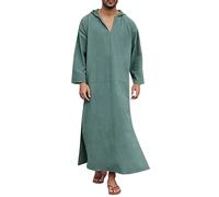 Robe de prière arabe décontractée pour homme avec capuche et manches longues - Avec poches - Caftan confortable en coton - Pour la maison et les voyages - Jeté pratique en musulman, O Armée Vert, XL