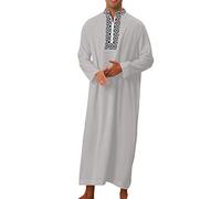 Robe de prière, caftan à manches longues en lin - Robe musulmane pour homme - Robe boutonnée avec poches - Tuniques Abaya Lâche Kandoura Courte Été Islam Musulman Robe Multicolore Arabe Islamique