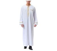 Robe de prière, caftan à manches longues en lin - Robe musulmane pour homme - Robe boutonnée avec poches - Tuniques Abaya Lâche Kandoura Courte Été Islam Musulman Robe Multicolore Arabe Islamique
