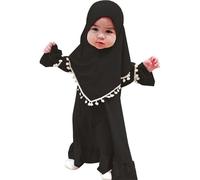 Robe de Priere Enfant Fille Nouveau Né Nourisson Robe Longue Manches Avec Hijab Tenue Prière Complet Set Islamique Vêtement Bébé Musulman Robes de Priere