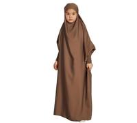 Robe De Prière Fille Musulmane - Fille Musulmane Pose Robe De Couleur Unie Robe Nationale Jupe Vêtements pour Enfants Arabes (Coffee 11-12 Years)