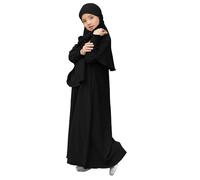 Robe de prière musulmane 2 pièces avec hijab solide et douce à manches longues pour adolescentes - Robe islamique pour le Ramadan et l'Aïd - Tenue d'été légère pour enfants et tout-petits, Noir , 11