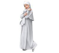 Robe de prière musulmane à manches longues Abaya pour filles - Couleur unie - Caftan Abaya avec hijab - Vêtements islamiques modeste arabe Dubaï Aïd, blanc, 9-10 ans