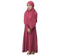 Robe de prière musulmane à manches longues Abaya pour filles - Couleur unie - Caftan Abaya avec hijab - Vêtements islamiques modeste arabe Dubaï Aïd #202A