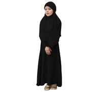 Robe de prière musulmane à manches longues Abaya pour filles - Couleur unie - Caftan Abaya avec hijab - Vêtements islamiques modeste arabe Dubaï Aïd #202A