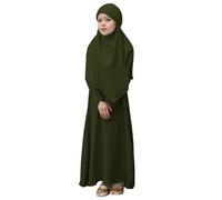 Robe de prière Musulmane à Manches Longues Abaya pour Filles - Couleur Unie - Caftan Abaya avec Hijab - Vêtements islamiques Modeste Arabe Dubaï Aïd #202A