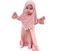 Robe de prière musulmane avec hijab pour fille à manches longues vêtements islamiques pour enfants tenue en coton de haute qualité design confortable, Rose, 2-3 ans