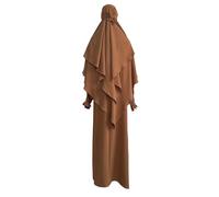 Robe de prière musulmane pour femme 2025 - Vêtement du Ramadan Abaya Islam Jilbeb - Ensemble de 2 pièces - Écharpe Khimar superposée, hijab et robe longue pour femme, kaki, L
