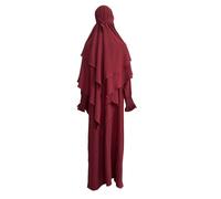 Robe de prière musulmane pour femme 2025 - Vêtement du Ramadan Abaya Islam Jilbeb - Ensemble de 2 pièces - Écharpe Khimar superposée, hijab et robe longue pour femme, rose vif, M