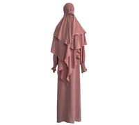 Robe de prière musulmane pour femme 2025 - Vêtement du Ramadan Abaya Islam Jilbeb - Ensemble de 2 pièces - Écharpe Khimar superposée, hijab et robe longue pour femme, rose, L