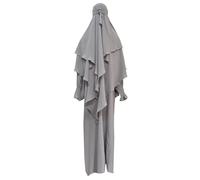 Robe de prière musulmane pour femme 2025 - Vêtement du Ramadan Abaya Islam Jilbeb - Ensemble de 2 pièces - Écharpe Khimar superposée, hijab et robe longue pour femme, gris, L