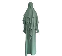 Robe de prière musulmane pour femme 2025 - Vêtement du Ramadan Abaya Islam Jilbeb - Ensemble de 2 pièces - Écharpe Khimar superposée, hijab et robe longue pour femme, vert menthe, L