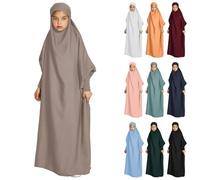 Robe de prière musulmane pour filles - Abaya islamique - Manches longues - Capuche - Moyen-Orient - Arabe Dubaï - Caftan Ramadan pour enfants - Tenue de l'Aïd, kaki, 10-11 ans