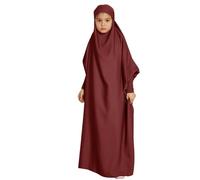 Robe de prière musulmane pour filles - Robe hijab à capuche pour femme - Couverture complète - Islam Dubaï - Robe de prière modeste pour enfants - Vêtements musulmanes pour filles, bordeaux, 9 ans