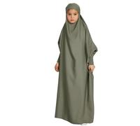 Robe de prière musulmane pour filles - Robe hijab à capuche pour femme - Couverture complète - Islam Dubaï - Robe de prière modeste pour enfants - Vêtements musulmanes pour filles, Vert, 13-14 ans
