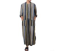 Robe de prière musulmane pour homme Thobe saoudien Jubba Caftan Arabe Robe de prière traditionnelle du Moyen-Orient en coton et polyester Coupe ample Style Abaya Ramadan Aïd Tenue (XL Bleu)