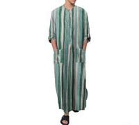 Robe de prière musulmane pour homme Thobe saoudien Jubba Caftan Arabe Robe de prière traditionnelle du Moyen-Orient en coton et polyester Coupe ample Style Abaya Ramadan Aïd Tenue (XL Vert)