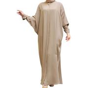 Robe de Prière Musulmane Solide Arabe Kaftan Abaya Robe Musulmane Femmes Casual Tenue de Priere Islamique 1 Piece Djellaba Grande Taille Surdimensionné Maxi Kimono Tunique Caftan (Kaki,One Size)