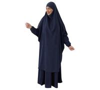 Robe de prière Musulmane, vêtements de prière avec Hijab, 2 pièces Longue Robe et Jupe, Modeste à Couverture complète pour Femmes Musulmanes Bleu foncé, Robes pour Femmes, Clo
