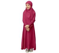 Robe De Priere pour Enfant, Vetement Musulmane pour Fille, Couleur Pure Robes Ensembles Abaya À Manches Longue avec Hijab, Fille Abaya avec Hijab Robe Vêtements pour Femme