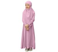 Robe De Priere pour Enfant, Vetement Musulmane pour Fille, Couleur Pure Robes Ensembles Abaya À Manches Longue avec Hijab, Fille Abaya avec Hijab Robe Vêtements pour Femme