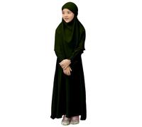 Robe De Priere pour Enfant, Vetement Musulmane pour Fille, Couleur pure Robes Ensembles Abaya À Manches Longue avec Hijab, Fille Abaya avec Hijab Robe Vêtements pour Femme 3-12 ans