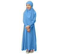 Robe De Priere pour Enfant, Vetement Musulmane pour Fille, Couleur Pure Robes Ensembles Abaya À Manches Longue avec Hijab, Fille Abaya avec Hijab Robe Vêtements pour Femme