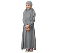 Robe De Priere pour Enfant, Vetement Musulmane pour Fille, Couleur pure Robes Ensembles Abaya À Manches Longue avec Hijab, Fille Abaya avec Hijab Robe Vêtements pour Femme 3-12 ans