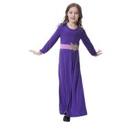 Robe De Priere - Robe Longue Abaya pour Filles Musulmanes Tenue D'Été Décontractée De Couleur Pure Style Arabe Moyen (Purple 5-6 Years)