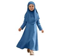Robe De Priere Set Enfant Fille Abaya Islamique Manches Longues Robe Priere Fille Avec Voile IntéGréE Capuche Moyen Orient Arabe Dubaï Caftan Musulmane Abaya Ramadan Robes Longue Avec Veste Assortie