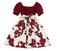 Robe de princesse à fleurs pour petite fille - Robe de princesse au-dessus du genou - Manches courtes - Taille élastique - Imprimé princesse