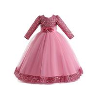 Robe de princesse à manches longues en tulle à paillettes pour filles - Pour concours de beauté, anniversaire, demoiselle d'honneur, mariage, bal de fin d'année