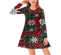 Robe de Princesse à Manches Longues et Volants pour Petites Filles imprimée Parfaite pour Le Printemps et l'automne idéale pour Les fêtes de Noël et Les Occasions spéciales (Red, 6-7 Years)