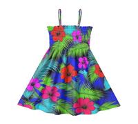 Robe de princesse à motif de fleurs de cerisier avec bretelles réglables et ourlet à volants pour filles, Hawaï Fleurs Hibiscus Tropical Summer, 5-6 Ans