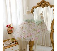 Robe de princesse à motif floral pour jeune fille, tenue de représentation d'hôtesse, robe tutu pour récital de piano pour filles, robe de demoiselle d'honneur pour mariage 6Y,7Y,4Y,5YPlantesPolyester