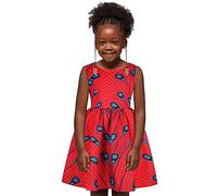 Robe de princesse africaine Dashiki Style traditionnel sans manches Col rond Ankara, rouge, 3-4 ans