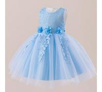 Robe de princesse bleue calme en dentelle pour performance spéciale pour filles, robe courte pour mariage, animation, événement, vacances, fête, récital de piano, super stylée, avec applique, broderie