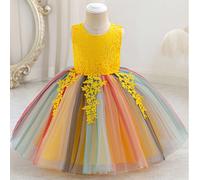 Robe de princesse dorée en dentelle pour performance spéciale pour filles, robe courte pour mariage, animation, événement, festival, fête, récital de piano, super stylée, avec applique, broderie flora