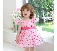 Robe de princesse élégante à manches courtes avec cœur et tulle pour bébé fille. Convient pour la 1ère anniversaire de toute petite fille, mariage, banquet, célébration de vacances 4Y,9-12M,12-18M,18-