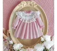 Robe de princesse élégante de style palais pour bébé fille, col et manchettes en dentelle multi-couches, col de princesse avec petit revers à broderie florale de palais, pour l'automne/hiver 6-9M,9-12