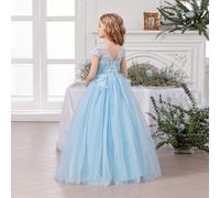 Robe de princesse élégante en maille brodée avec nœud bleu, convenant pour l'anniversaire des filles, le gala du soir, les demoiselles d'honneur de mariage, le jour de Thanksgiving, la remise des dipl