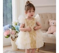 Robe de princesse élégante pour bébé fille de 0 à 3 ans, avec broderie dorée et nœud pailleté. Convient pour la 1ère fête d'anniversaire de bébé fille, mariage, demoiselle d'honneur. Robe de cérémonie