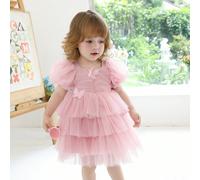 Robe de princesse élégante pour fille avec manches bouffantes en tulle et papillons 3D roses, convient pour un cadeau de 1er anniversaire, demoiselle d'honneur de mariage, banquet, bal de promo, céléb