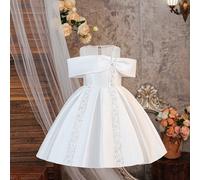 Robe de princesse élégante pour jeunes filles, col rond, couleur unie, dentelle, paillettes, satin, convient pour l'animation de soirée, bandeau non inclus 6Y,7Y,8Y,4Y,5YUnicoloreÉtoffe