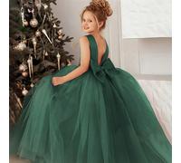 Robe de princesse élégante pour préadolescentes avec nœud papillon, dos nu et col en V profond en maille. Convient pour les anniversaires, mariages, demoiselles d'honneur, bals de promo et occasions d