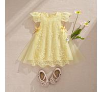 Robe de princesse en maille brodée abricot pour bébé/fille, convient pour un anniversaire ou un événement du soir 6-9M,9-12M,12-18M,18-24M,2-3YPlantesPolyester